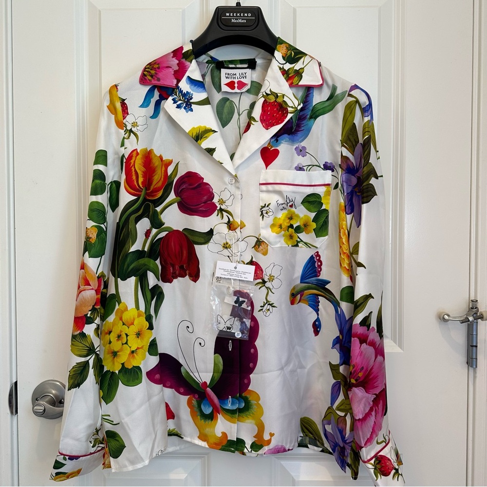 Max Mara Weekend ‘From Lily with Love ’ Label-cut 100% Silk Blouse&Pants Set